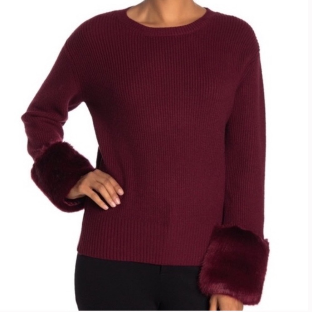 Love Token Wine Red Faux Fur Cuff Sweater